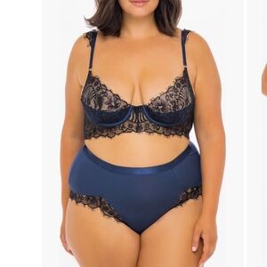NEW OH LA LA CHERI nicole 2 piece bra set in navy zinfandel / black Plus Size